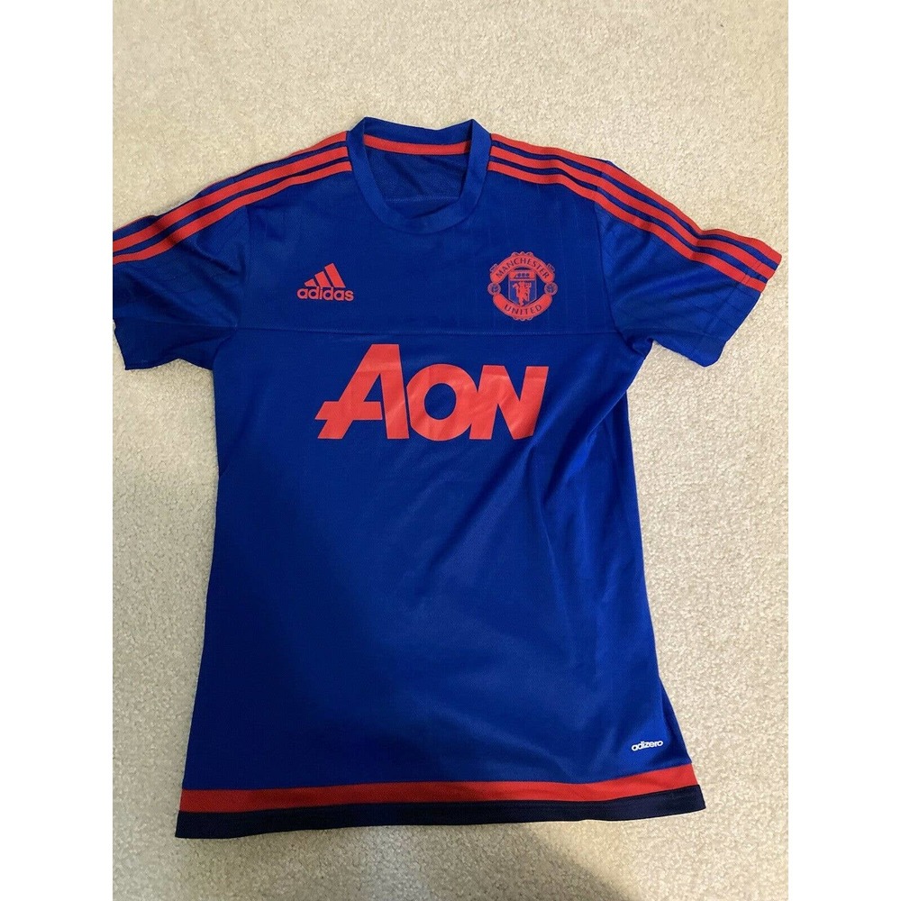 Manchester United Adidas Blue AON Jersey. Mens Size Small